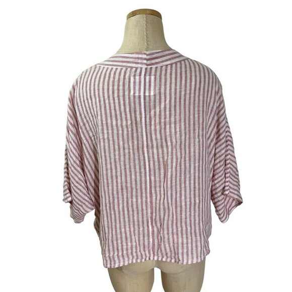 Rails women's blouse M pink white stripe Thea Florence linen blend top low v - Picture 9 of 9